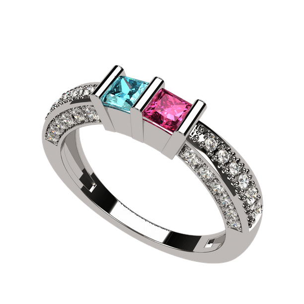 NANA Couple's Channel Princess Cut 2 Stone Ring 10k Gold Simulated Birthstones